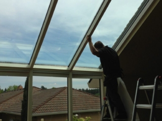 Interior picture of living room with skylights